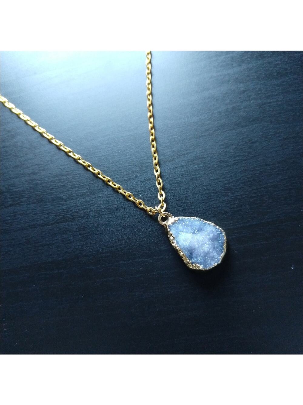 Lavender Druzy Garnet Pendant Necklace natural stone fashion jewelry matinee NOS